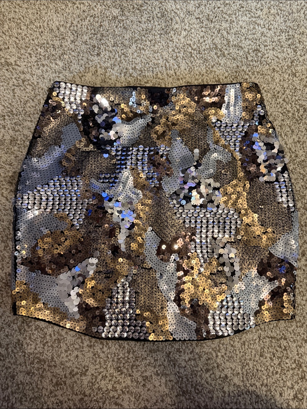 Express Metallic Sequin Mini Skirt in Gold, Silver & Black